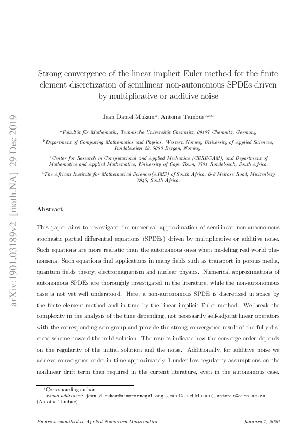 (PDF) Strong convergence of the linear implicit Euler method for the ...