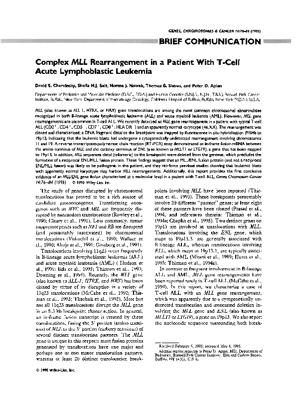 (PDF) ComplexMLL rearrangement in a patient with T-cell acute ...