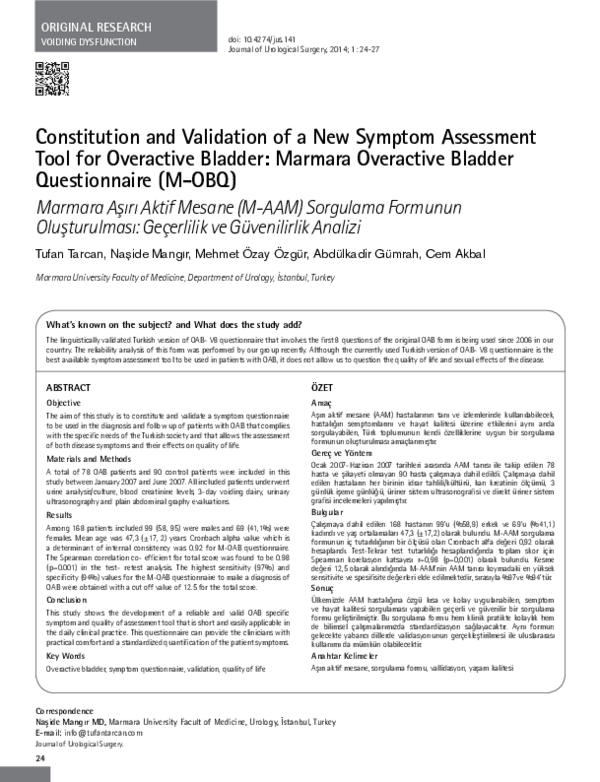 (PDF) Constitution and Validation of a New Symptom Assessment Tool for