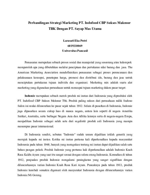 (DOC) Perbandingan Strategi Marketing PT. Indofood CBP