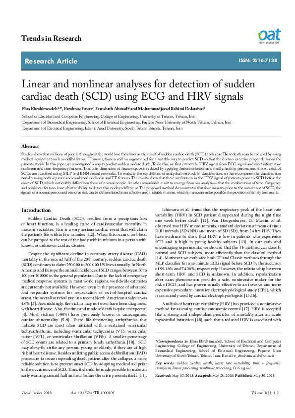 (PDF) Linear and nonlinear analyses for detection of sudden cardiac ...