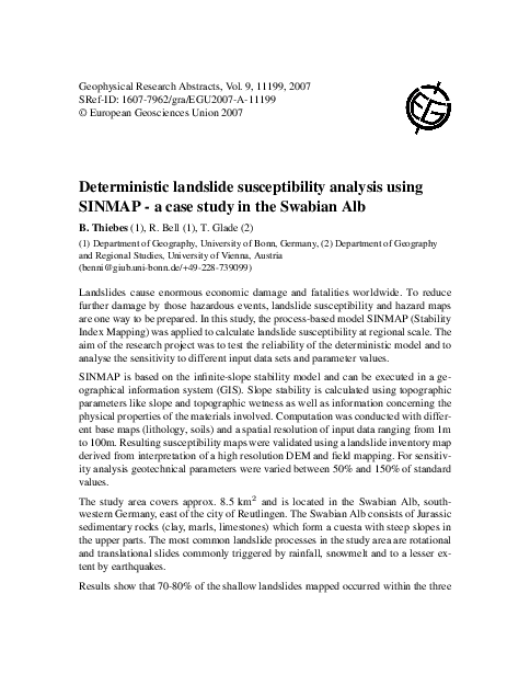 (PDF) Deterministic landslide susceptibility analysis using SINMAP -a ...