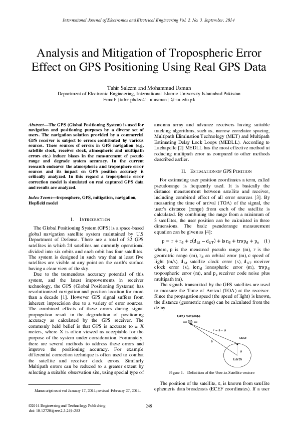 (PDF) Analysis and Mitigation of Tropospheric Error Effect on GPS ...