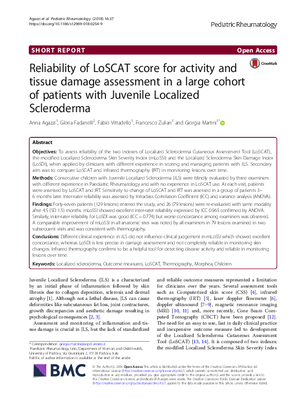 (PDF) Reliability of LoSCAT score for activity and tissue damage ...