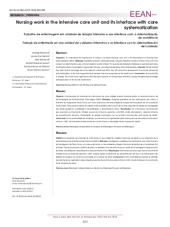 (PDF) Nursing work in the intensive care unit and its interface with ...