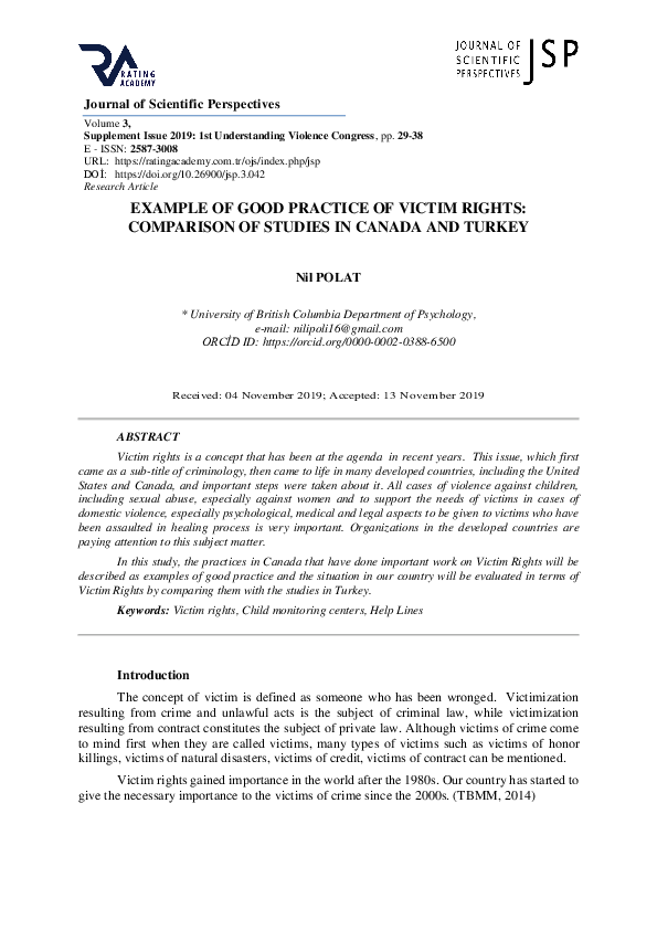 (PDF) Example of Good Practice of Victim Rights: Comparison of Studies ...