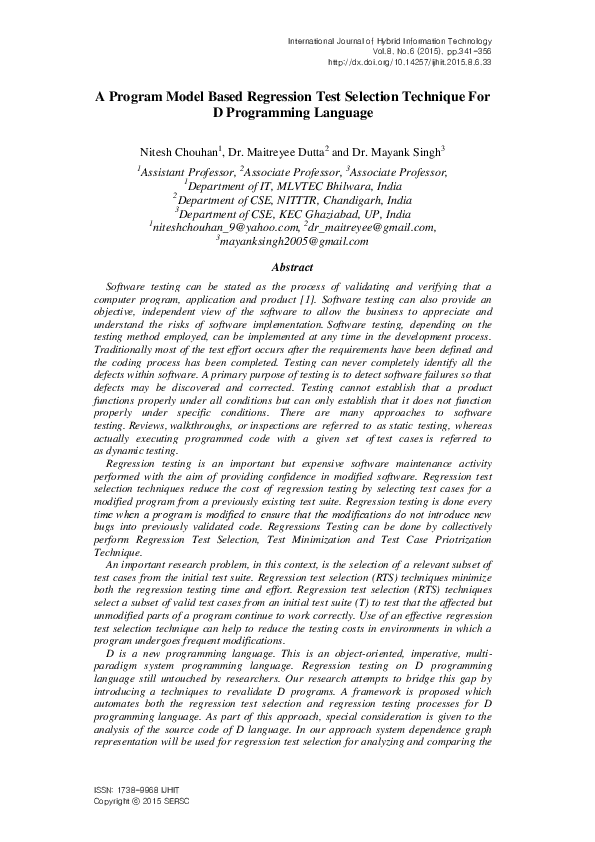 (PDF) A Program Model Based Regression Test Selection Technique For D ...