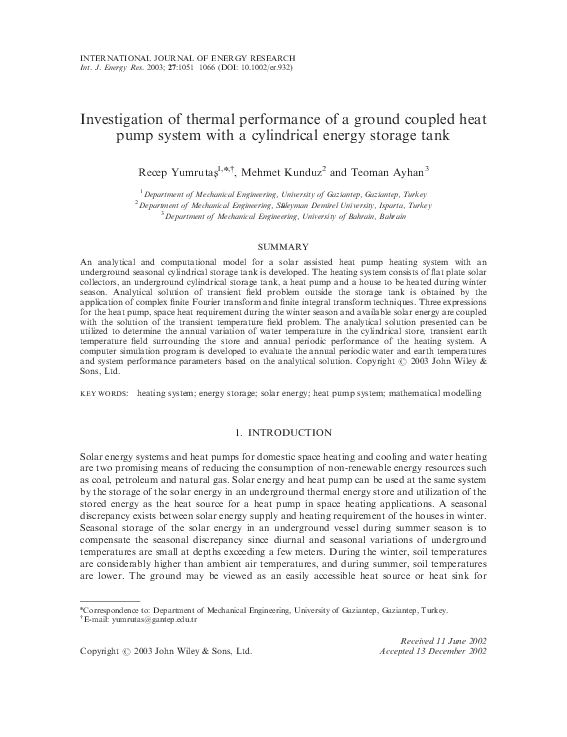 (PDF) Investigation of thermal performance of a ground coupled heat ...