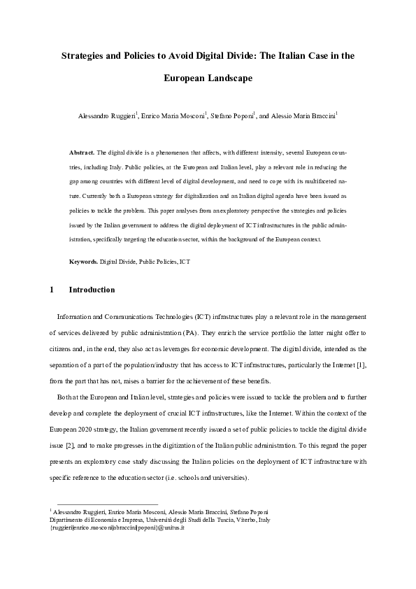 (PDF) Strategies and Policies to Avoid Digital Divide: The Italian Case ...