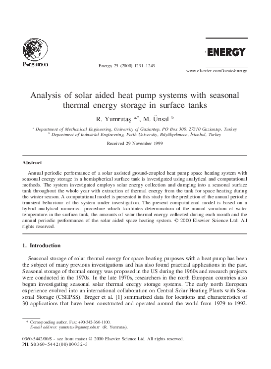 (PDF) Analysis of solar aided heat pump systems with seasonal thermal ...