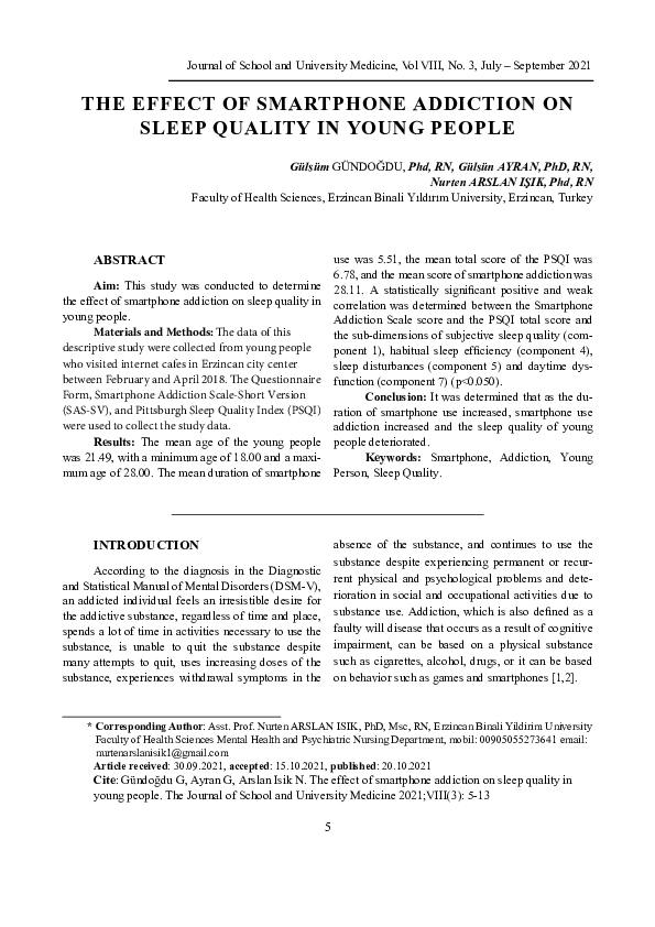 (PDF) The Effect of Smartphone Addiction on Sleep Quality in Young People