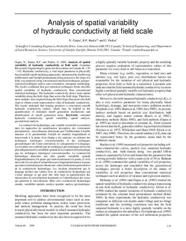 (PDF) Analysis of spatial variability of hydraulic conductivity at ...