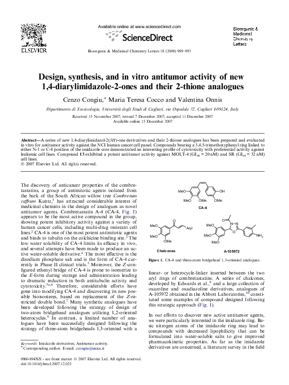 (PDF) Design, synthesis, and in vitro antitumor activity of new 1,4 ...