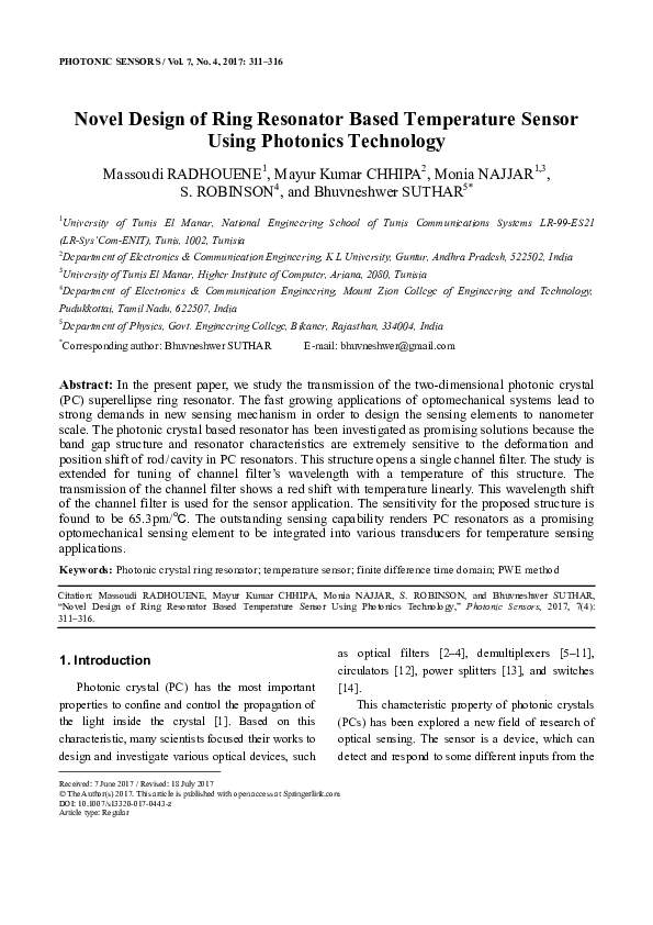 (PDF) Novel design of ring resonator based temperature sensor using ...