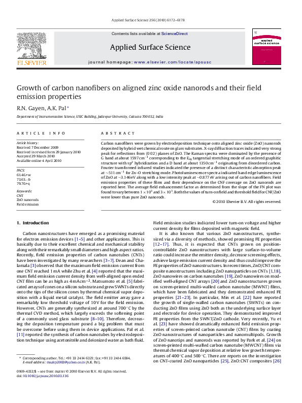 (PDF) Growth of carbon nanofibers on aligned zinc oxide nanorods and ...