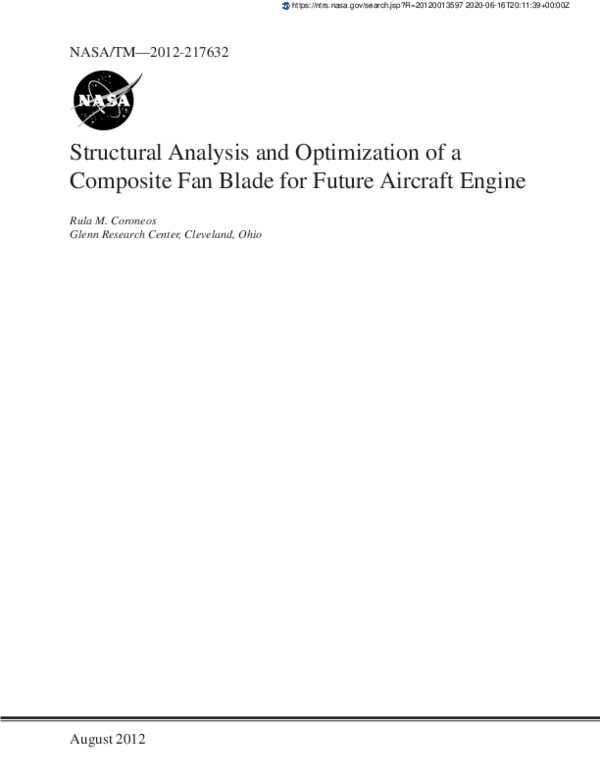 (PDF) Structural Analysis and Optimization of a Composite Fan Blade for ...