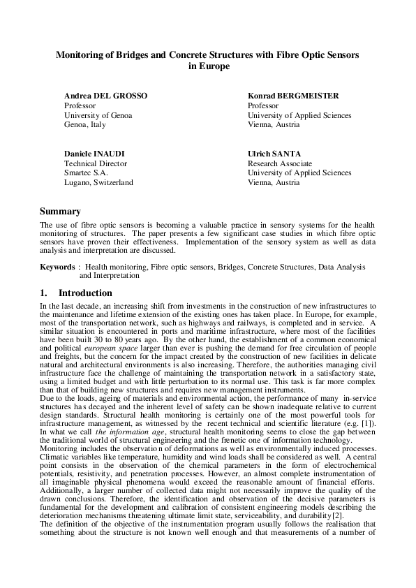 (PDF) Monitoring of Bridges and Concrete Structures with Fibre Optic ...