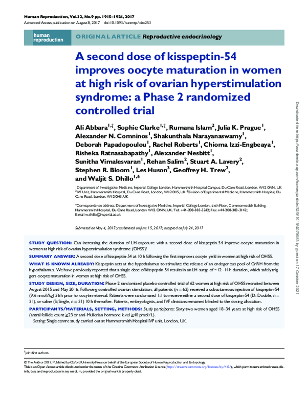 (PDF) A second dose of kisspeptin-54 improves oocyte maturation in ...