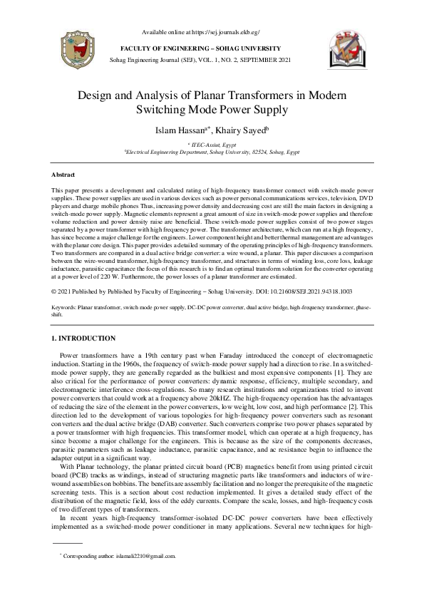 (PDF) Design and Analysis of Planar Transformers in Modern Switching ...