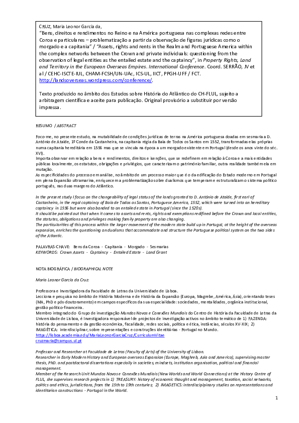 (PDF) Bens, direitos e rendimentos no reino e na América portuguesa: o ...