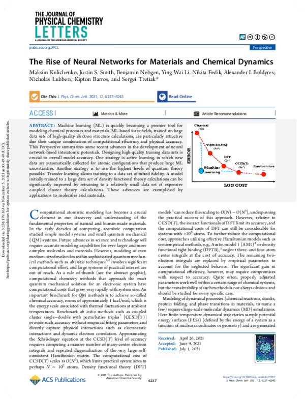 (PDF) The Rise of Neural Networks for Materials and Chemical Dynamics