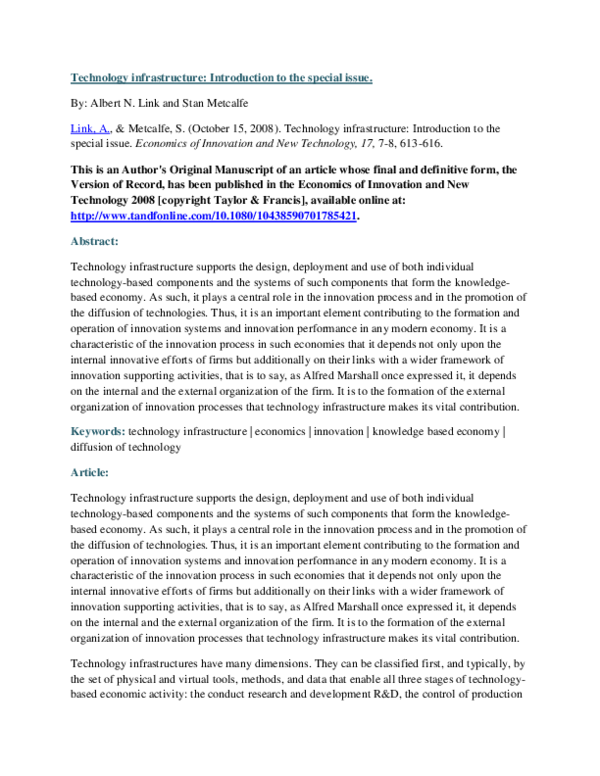 (PDF) Technology Infrastructure: Introduction to the Special Issue