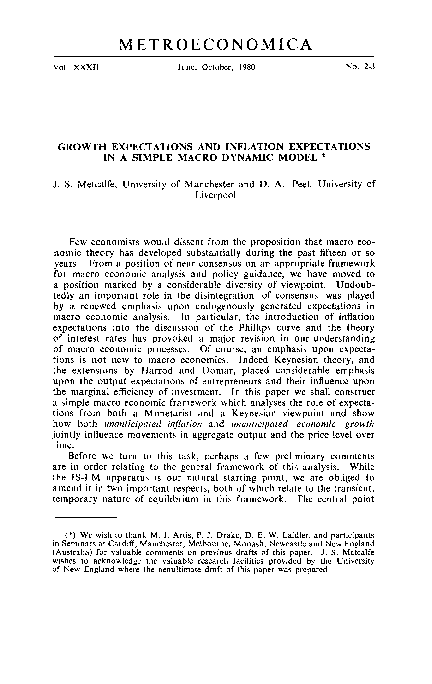 (PDF) Growth Expectations and Inflation Expectations in a Simple Macro ...