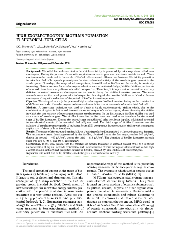 (PDF) High Exoelectrogenic Biofilms Formation in Microbial Fuel Cells