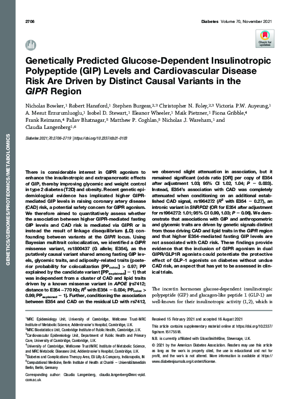 (PDF) Genetically Predicted Glucose-Dependent Insulinotropic ...