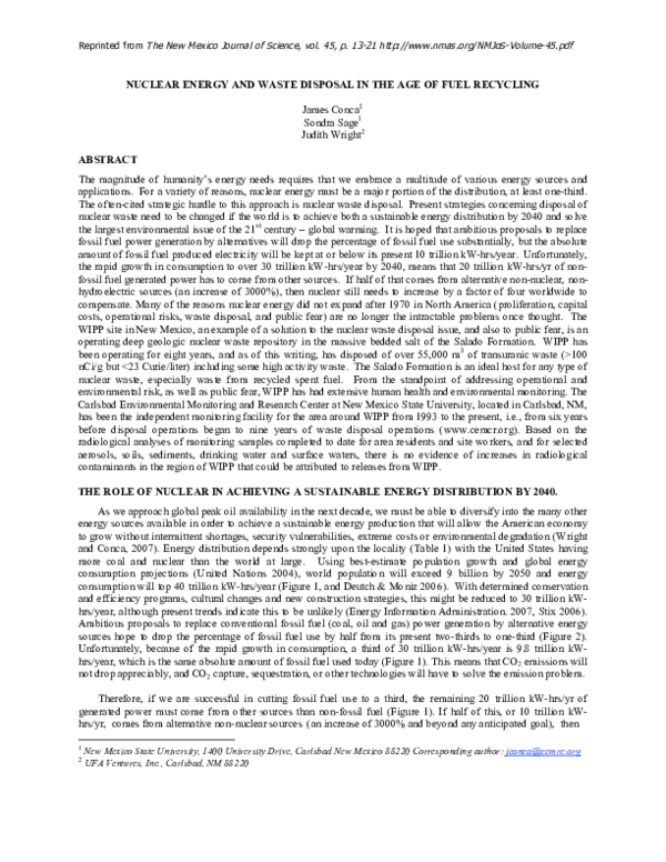 (PDF) Nuclear Energy and Waste Disposal in the Age of Fuel Recycling
