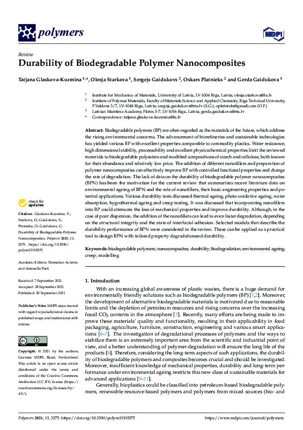 (PDF) Durability of Biodegradable Polymer Nanocomposites