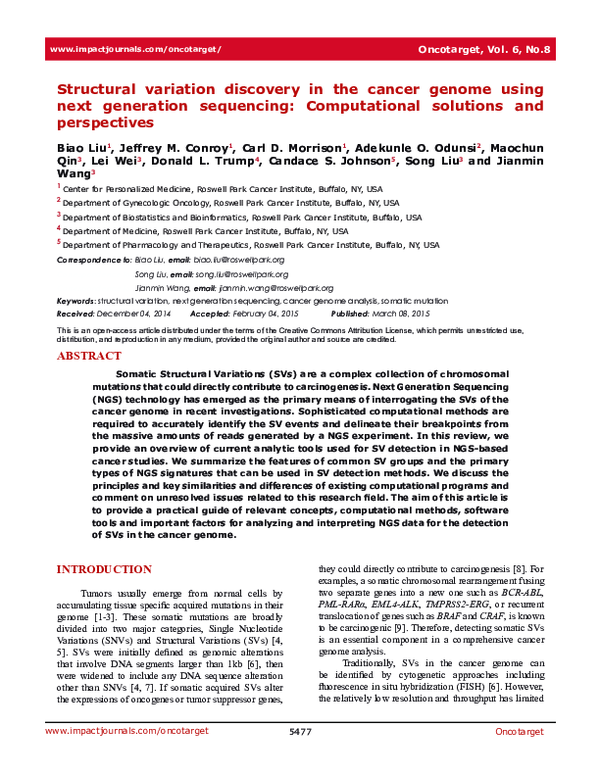 (PDF) Structural variation discovery in the cancer genome using next ...