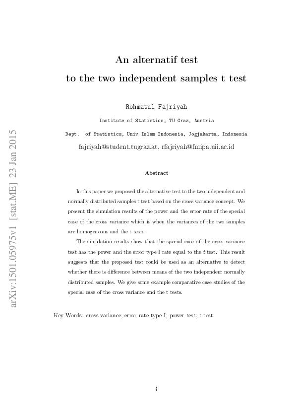 (PDF) An alternatif test to the two independent samples t test