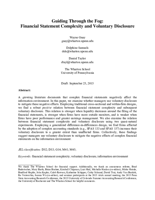 (PDF) Guiding Through the Fog: Financial Statement Complexity and ...