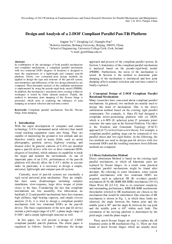 (PDF) Design and Analysis of a 2-DOF Compliant Parallel Pan-Tilt Platform