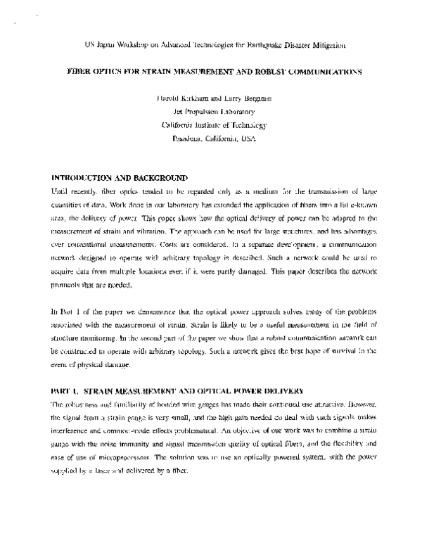 (PDF) Fiber Optics for Strain Measurement and Robust Communications