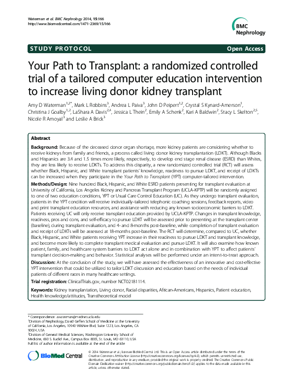 (PDF) Your Path to Transplant: a randomized controlled trial of a ...