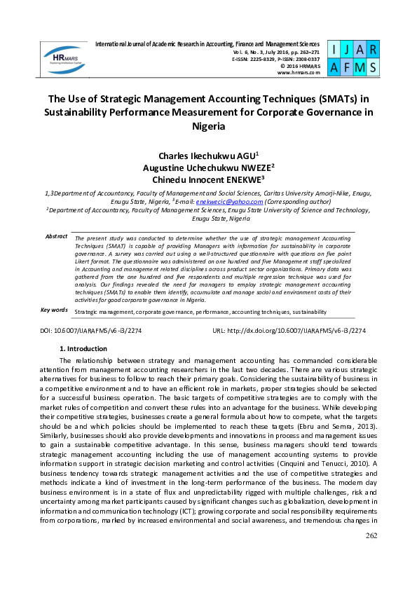 (PDF) The Use of Strategic Management Accounting Techniques (SMATs) in ...