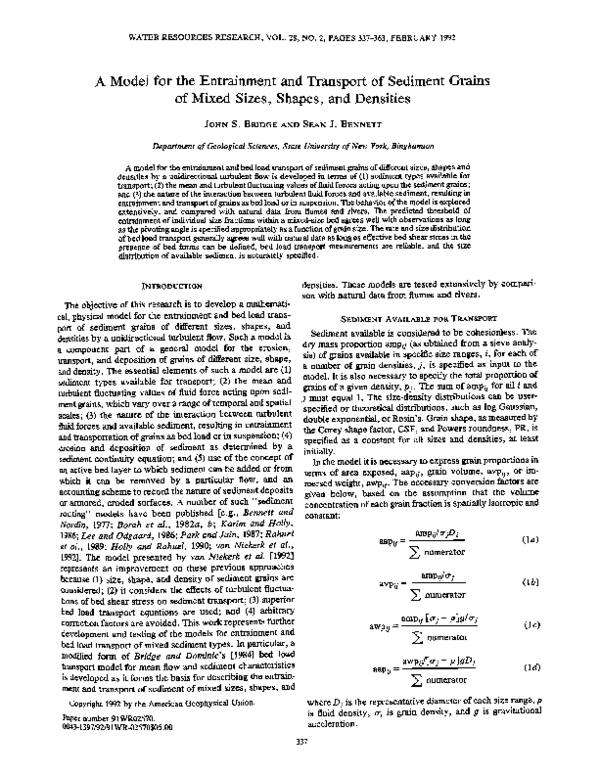 (PDF) A model for the entrainment and transport of sediment grains of ...