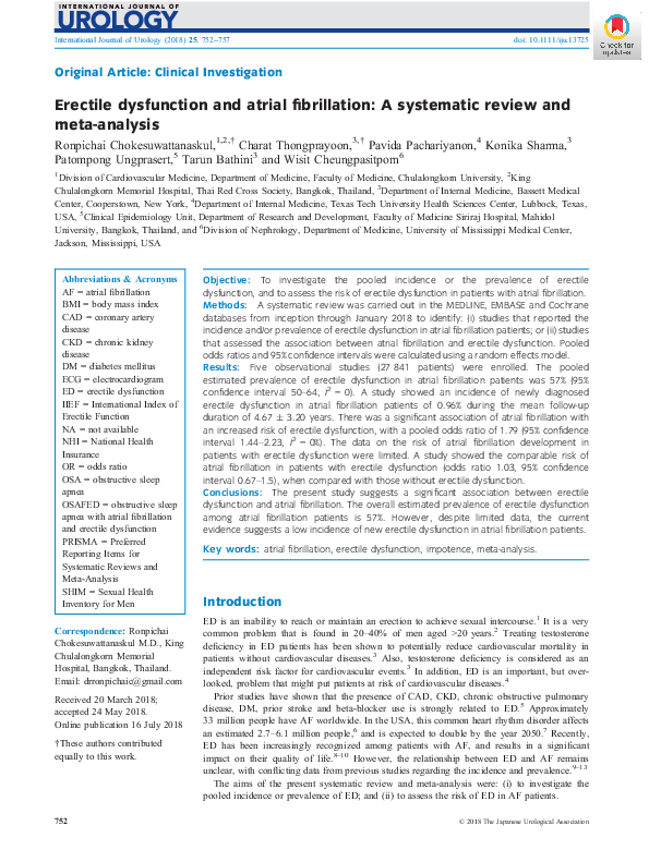 (PDF) Erectile dysfunction and atrial fibrillation A systematic review