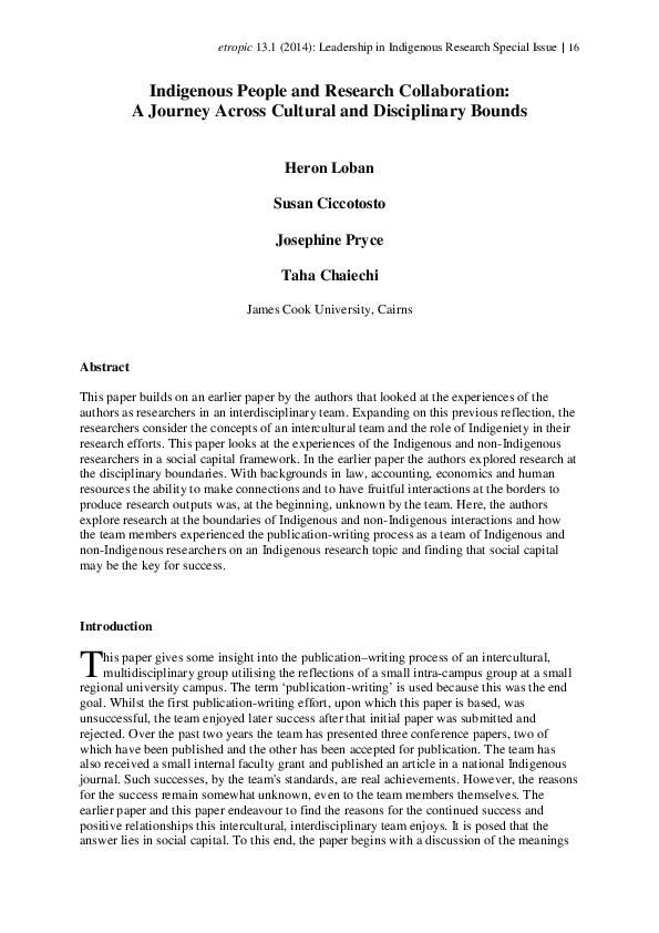 (PDF) Indigenous People and Research Collaboration: A Journey Across ...