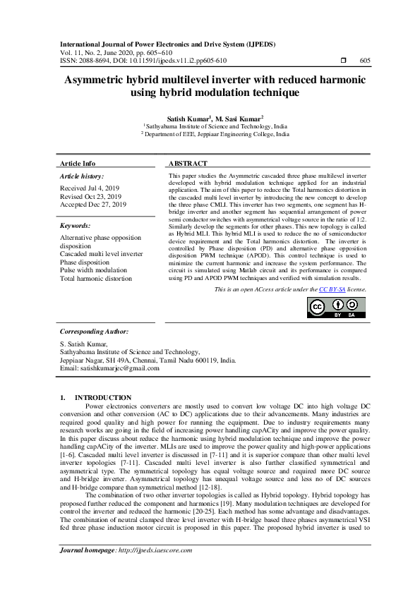 (PDF) Asymmetric hybrid multilevel inverter with reduced harmonic using ...