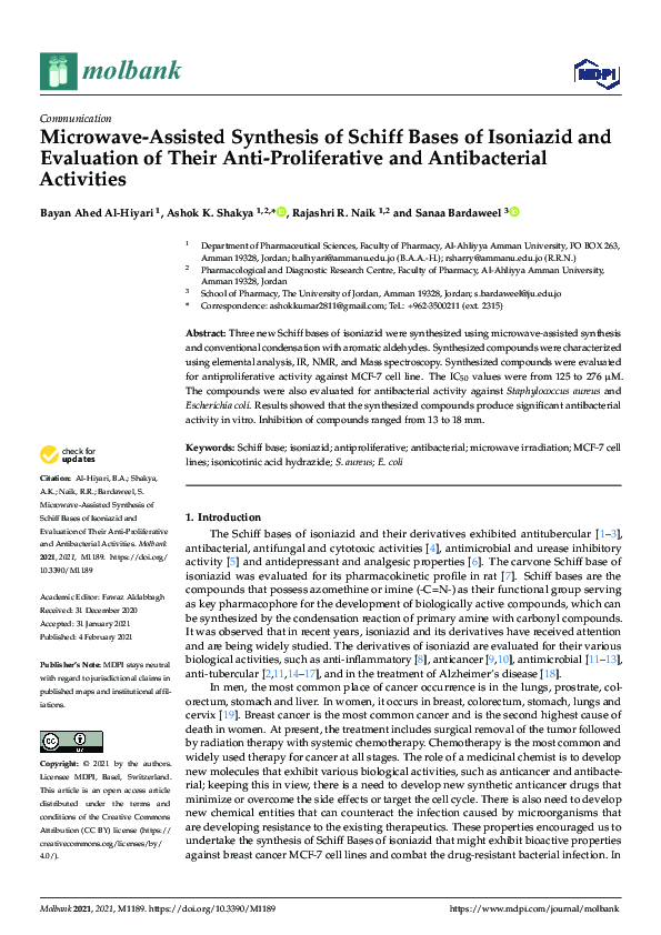 (PDF) Microwave-Assisted Synthesis of Schiff Bases of Isoniazid and ...