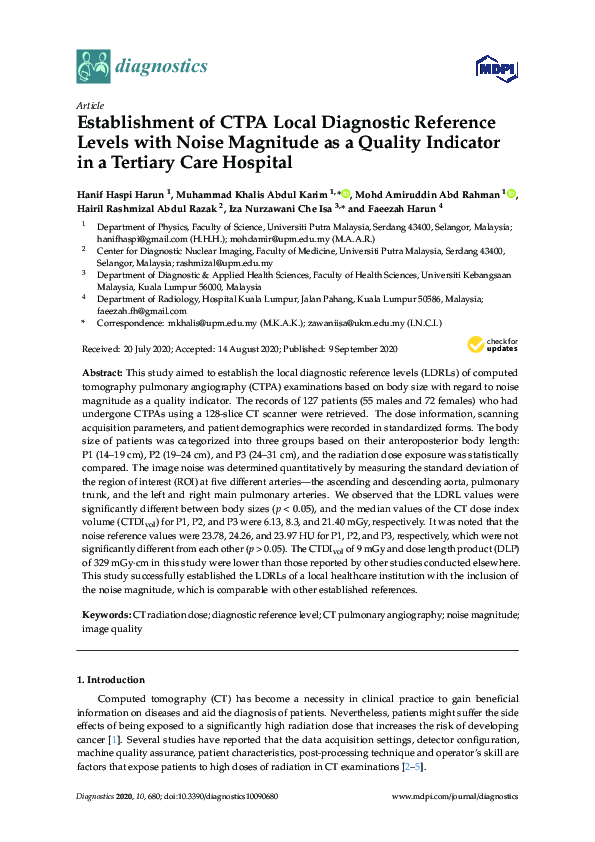 (PDF) Establishment of CTPA Local Diagnostic Reference Levels with ...