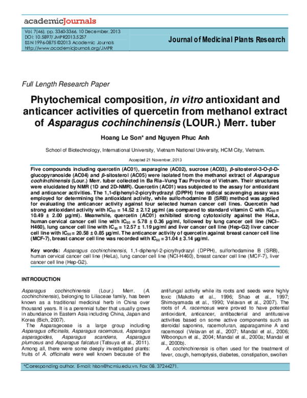 (PDF) Phytochemical composition, in vitro antioxidant and anticancer ...