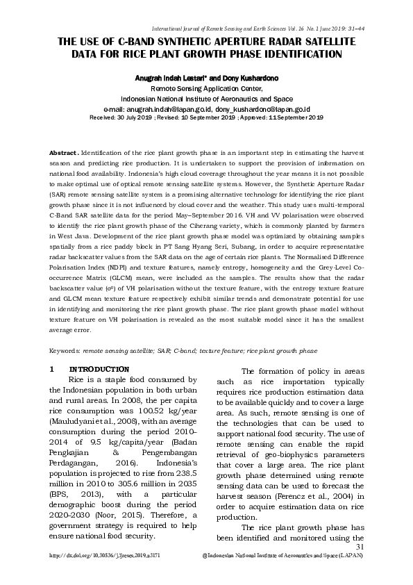 (PDF) The Use of C-Band Synthetic Aperture Radar Satellite Data for ...