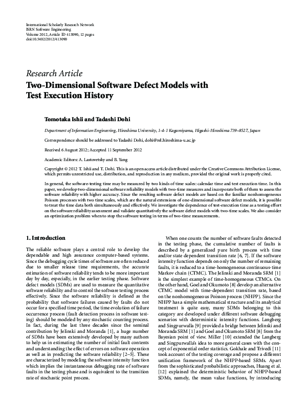 (PDF) Two-Dimensional Software Defect Models with Test Execution History