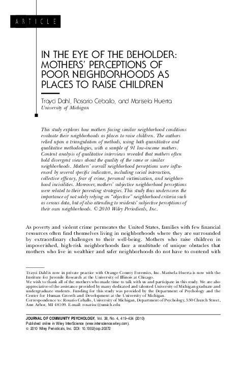 (PDF) In the eye of the beholder: mothers' perceptions of poor ...