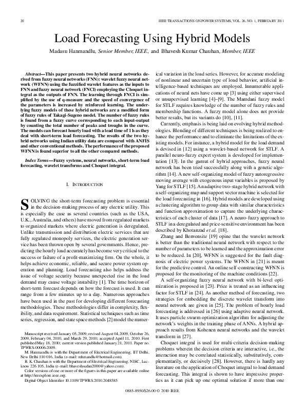 (PDF) Load Forecasting Using Hybrid Models