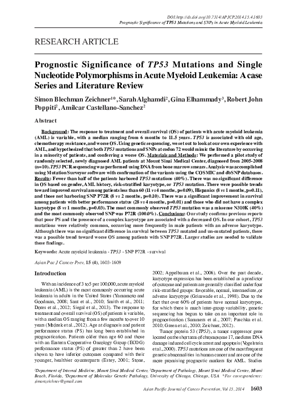 (PDF) TP53 Mutations in Acute Myeloid Leukemia Outcomes
